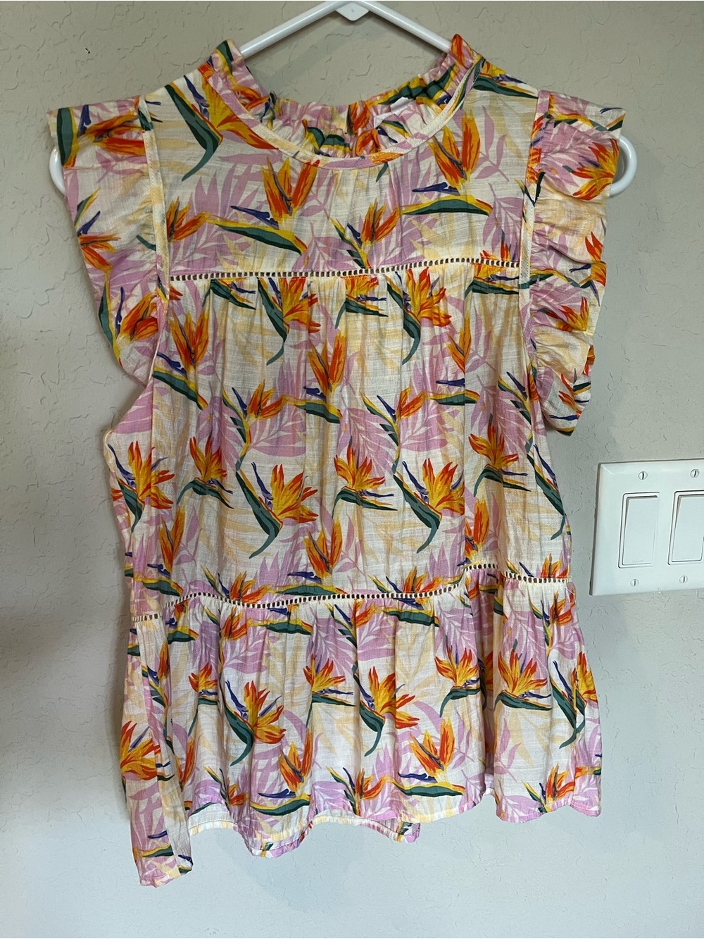 THML Multicolor Floral Ruffle Sleeve Top — Pink, Yellow & Green